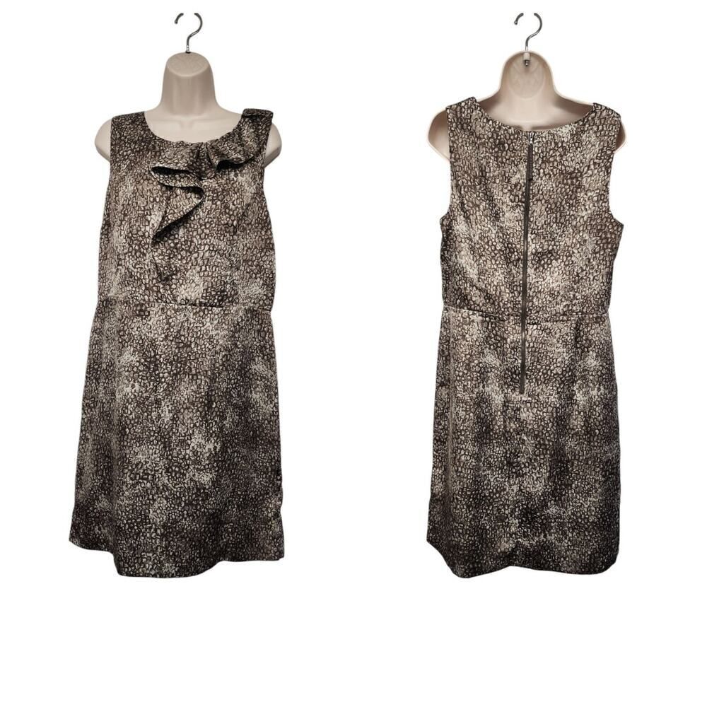 Ann Taylor LOFT   Knee-Length Sheath Dress Brown Ruffle Accent Sleeveless Sz 14